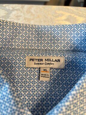 Peter Millar Summer Comfort Blue/White Print Lightweight Comfort Preppy Size XL